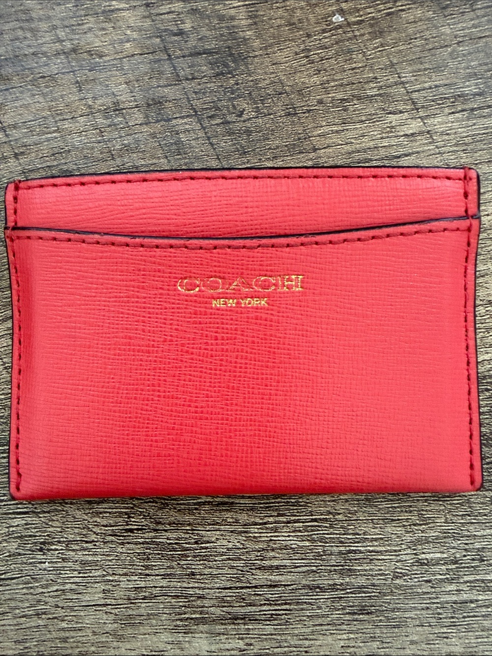Coach Red Leather Slim Card Holder with Gold Logo